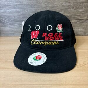 Vintage Wisconsin Badgers Hat Cap Strap Back Black Rose Bowl Adjustable 2000 NWT